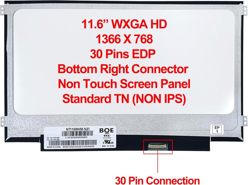Rinbers 11.6" Laptop LCD LED Screen Display WXGA HD 30 Pin EDP Side Brackets Replacement for HP Chromebook 11 G3 G4 G4 EE G5 G6 G7 G9 EE 11A G8 EE Non Touch, ProBook 11 G2, Stream 11 Pro G3 Series - Image 2